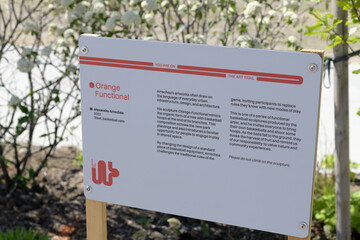 Obraz premium label for Orange Functional, a pubic art sculpture, by Cuban artist Alexandre Arrechea, Toronto's Port Lands, right in front of the historic Old Fire Hall 30 (39 Commissioners Street)