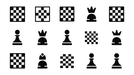 Set of 15 Black Chess Board and Piece Icons Vector © Monwara Perven