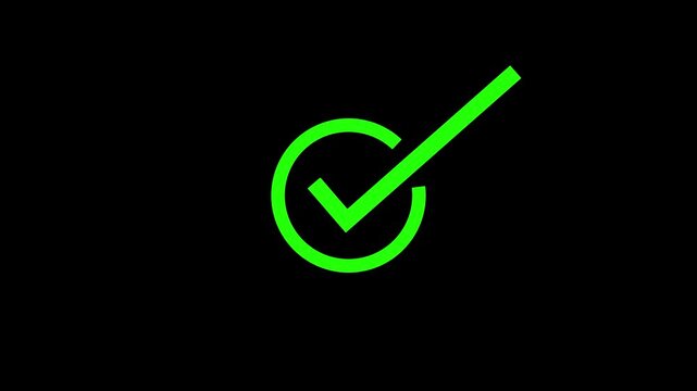 checkmark icon forming in neon green graphic progression symbol tick