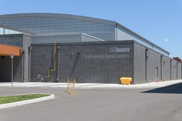 Fototapeta premium sign on the exterior of Scarborough Arena Gardens, an ice skating rink, located at Birchmount Stadium complex, 75 Birchmount Rd, Scarborough, Toronto