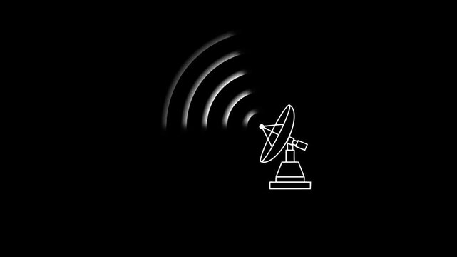 satellite dish emitting signal waves line art antenna communication technology