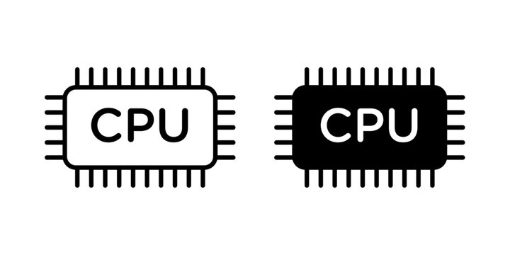 
Processor icon in outline and solid style, isolated on white background. Perfect for hardware, computing performance, and technology features in mobile and web design.
