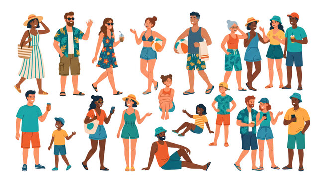 Collection of vector people in summer clothes character set for seasonal fashion and lifestyle design