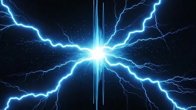 Electric blue lightning bolts on black background.