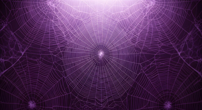 Spooky purple halloween background with glowing light and cobwebs for a frightful atmosphere on all hallows' eve