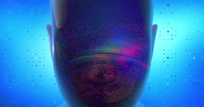 Advanced neural network background with generic robotic head graphic element. Loopable Abstract Background Animation.