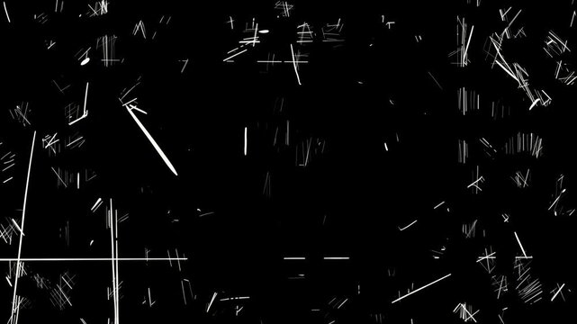 Drawing texture with white strokes on a black background. Stock video of chaotic hand drawn line hatching in 4K.