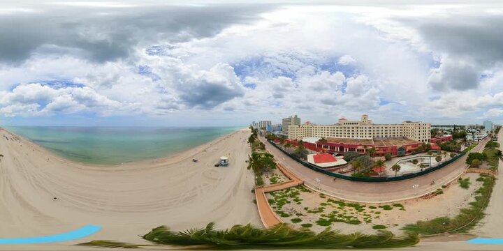 360 tour Hollywood Beach Florida 2026 view of boardwalk hotel and coastline