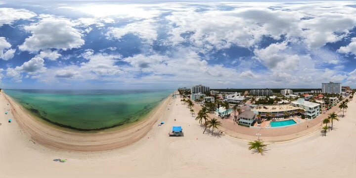 Aerial 360 drone footage Hollywood Beach Florida summer vacation destination