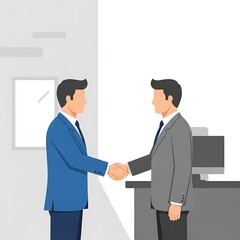 Fototapeta premium Two businessmen shaking hands in office, professional partnership, business deal, corporate agreement, vector illustration