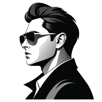 Stylish man with pompadour hairstyle and sunglasses