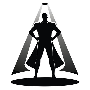 Superhero silhouette standing in a spotlight