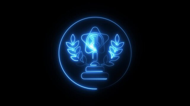 Glowing neon line winner trophy podium with 1st, 2nd, and 3rd place icon animation. glowing 4k