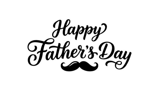 Happy Fathers Day Calligraphy Animation with Mustache Icon on White Background