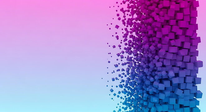 Abstract background of digital cubes dissolving into pixels with abstract background technology dissolve particle geometry gradient information structure creative transformation