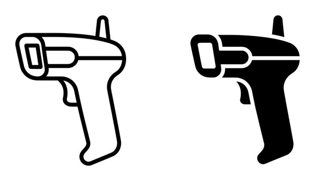Barcode scanner icons, black and white vector graphics, QR code reader symbols, retail technology illustrations