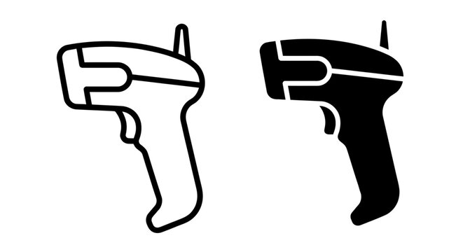 Barcode scanner icons, black and white vector graphics, QR code reader symbols, retail payment tools