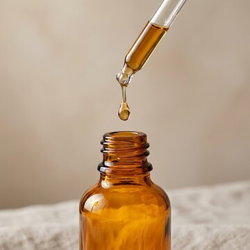 Amber glass dropper bottle with serum drop