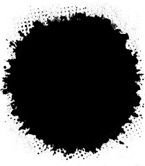 Fototapeta premium Ink Splatter: A bold black ink splatter with a halftone dot pattern creates a striking abstract graphic element, perfect for adding a touch of grunge or artistic flair.