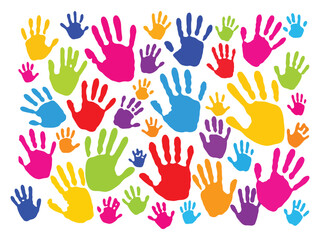 Fototapeta premium Colorful handprint set with various multi colored palm prints.
