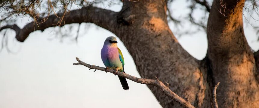 Lilac-Breasted Roller on Baobab Tree