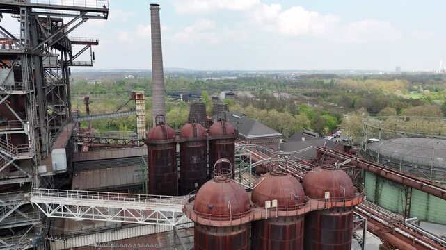 Slow Vertical Reveal of Dramatic Industrial Architecture