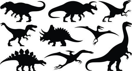“Dinosaur Silhouette Collection, Tyrannosaurus Rex, Sauropod, Triceratops, Stegosaurus, Pterosaur Vector Set, Prehistoric Animal Illustration Design” © MOSTSHAHANAJ