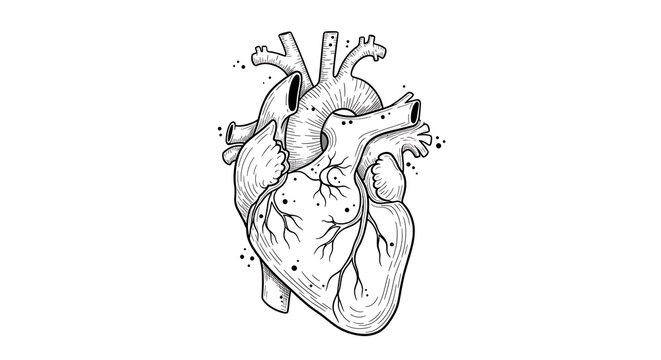 Detailed anatomical heart with valves and chambers isolated on a transparent background, heart detailed heart