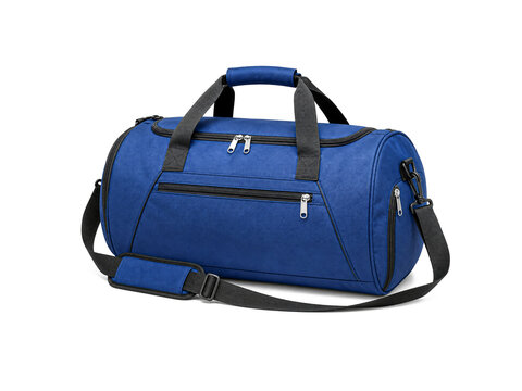 Blue duffel travel bag isolated on white background