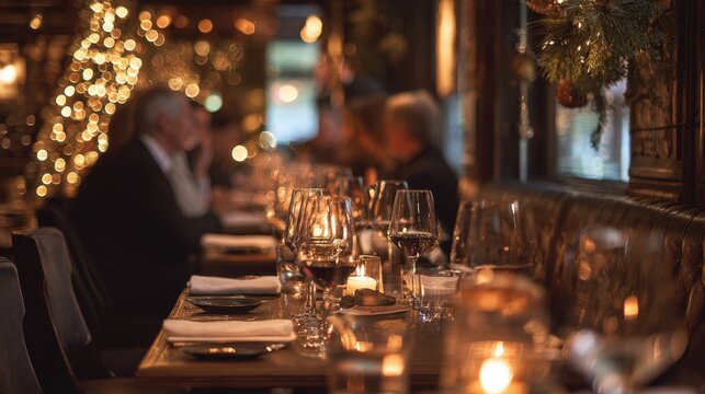 Classy dining setting during the festive season: candlelight, soft music, and discreet elegance