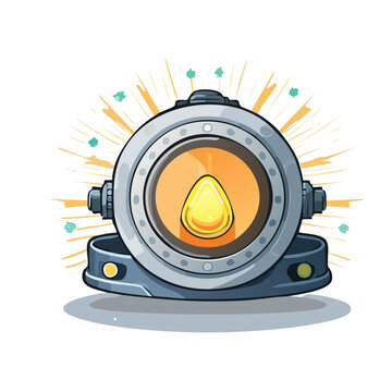Cartoon mining helmet with gold nugget and light rays