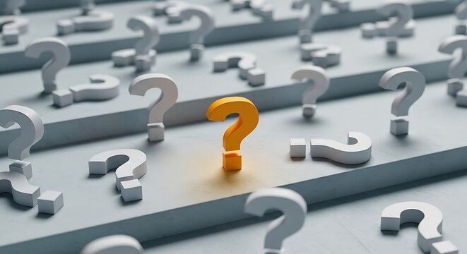 Unique golden question mark standing out among many gray question marks with question decision business strategy solution difference leadership standout analysis information thinking