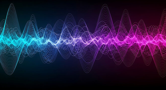 Abstract digital sound wave visualization with glowing blue and pink particles on dark background frequency technology particles visualization abstract equalizer spectrum vibration electronic