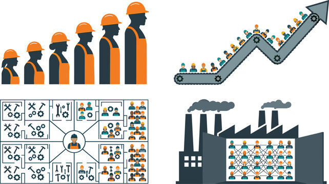 Workforce Development and Industrial Growth Collection with Labor Analytics, Manufacturing Workforce, and Productivity Concepts in Vector Illustration Style