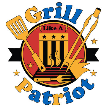 Grill like patriot eagle with barbecue tools and usa flag elements for national celebration.