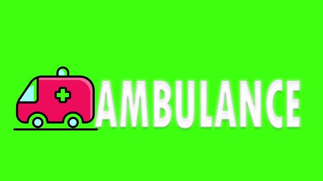Emergency Ambulance Cartoon Animation on Green Screen Chroma Key Background