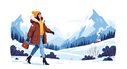 A stylish young woman walking outdoors in winter clothing. © Watirah_Martodimejo