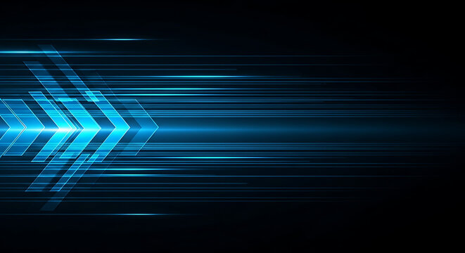 Abstract blue light speed motion effect with digital arrow path abstract technology direction movement connection background velocity