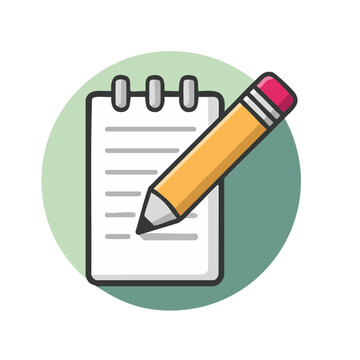 Flat design icon of a notebook and pencil