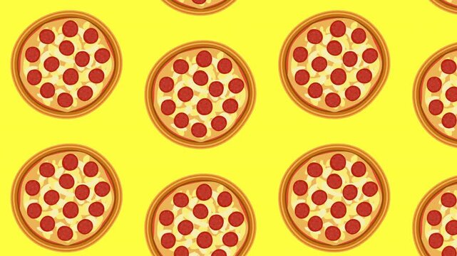pepperoni pizza  on yellow background pattern repeat design animation video footage
