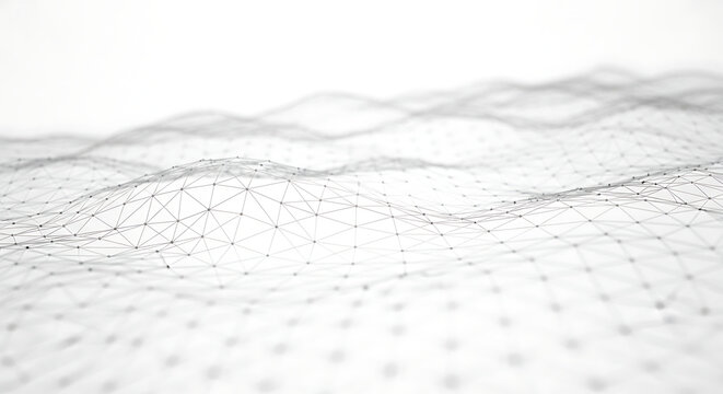 Abstract digital data wave background of flowing particles with a soft white glow abstract particles technology background connectivity particle information structure geometric communication