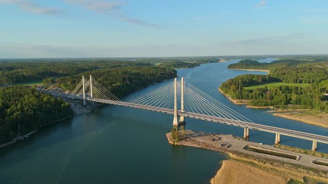 "Aerial Drone Video of Kirjalansalmi Bridge and Finnish Archipelago at Golden Hour &mdash; Saaristo, Southwest Finland"