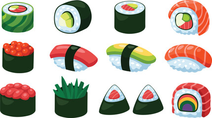 Sushi and Maki Icons Vector Collection © Mahafuz
