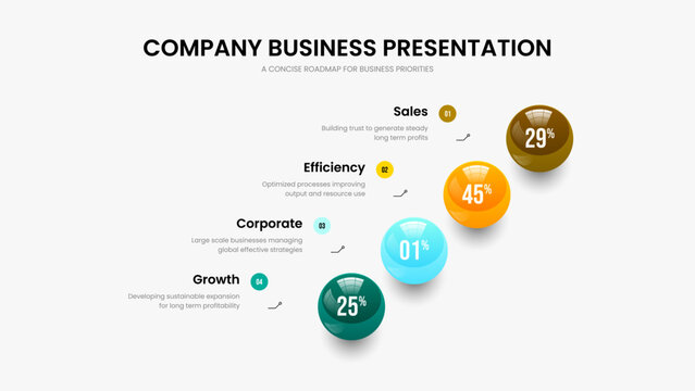 Sales Strategy Presentation Template Vector Illustration. Educational Growth 4 Option Diagram Slideshow Layout. Enterprise Innovation Four Step Infographic Slide Design.