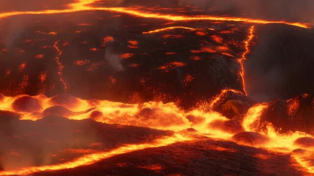 Fiery lava flow: intense molten landscape of volcanic activity and dynamic eruption