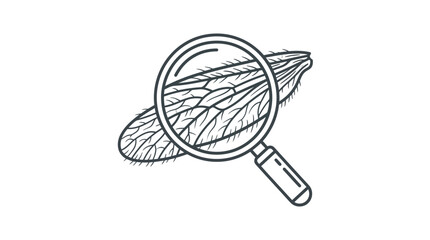 A detailed line art illustration of an insect wing being examined under a magnifying glass. © Avis_Sunani