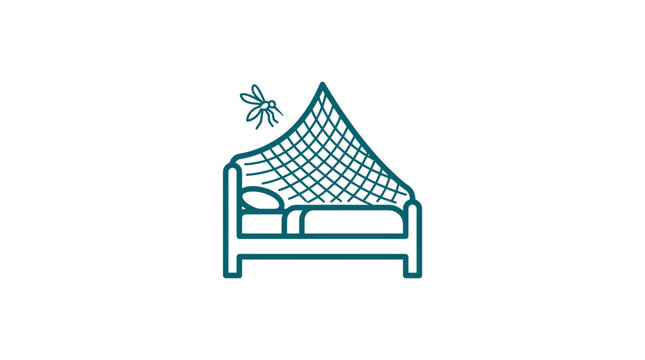 A simple line art icon depicting a bed protected by a mosquito net.