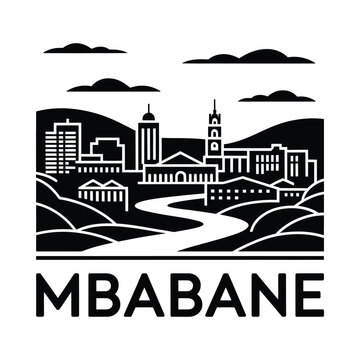 mbabane cityscape silhouette black white buildings river