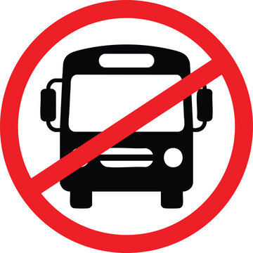 No bus symbol, red circle slash over black bus transportation