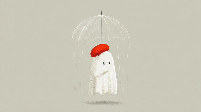 Ghost Holding Umbrella in Rain for Halloween Celebration